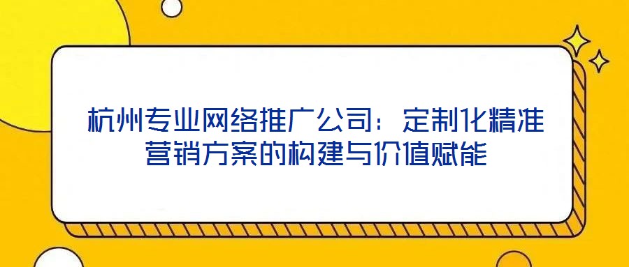 杭州專業(yè)網(wǎng)絡(luò)推廣公司：定制化精準(zhǔn)營銷方案的構(gòu)建與價(jià)值賦能