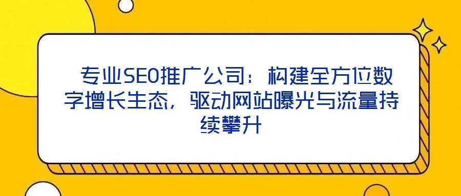  專業(yè)SEO推廣公司：構(gòu)建全方位數(shù)字增長生態(tài)，驅(qū)動網(wǎng)站曝光與流量持續(xù)攀升