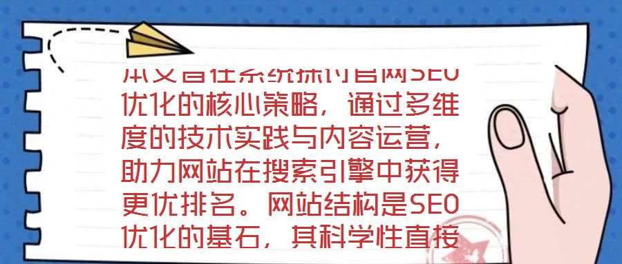 本文旨在系統(tǒng)探討官網(wǎng)SEO優(yōu)化的核心策略，通過多維度的技術(shù)實(shí)踐與內(nèi)容運(yùn)營，助力網(wǎng)站在搜索引擎中獲得更優(yōu)排名。網(wǎng)站結(jié)構(gòu)是SEO優(yōu)化的基石，其科學(xué)性直接影響搜索引擎