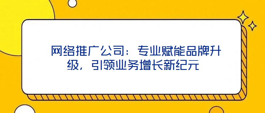  網(wǎng)絡(luò)推廣公司：專業(yè)賦能品牌升級，引領(lǐng)業(yè)務(wù)增長新紀(jì)元