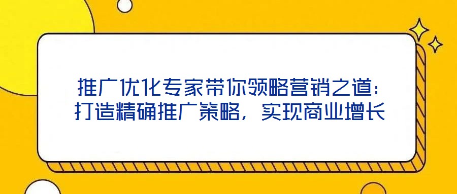  推廣優(yōu)化專家?guī)泐I略營銷之道：打造精確推廣策略，實現(xiàn)商業(yè)增長